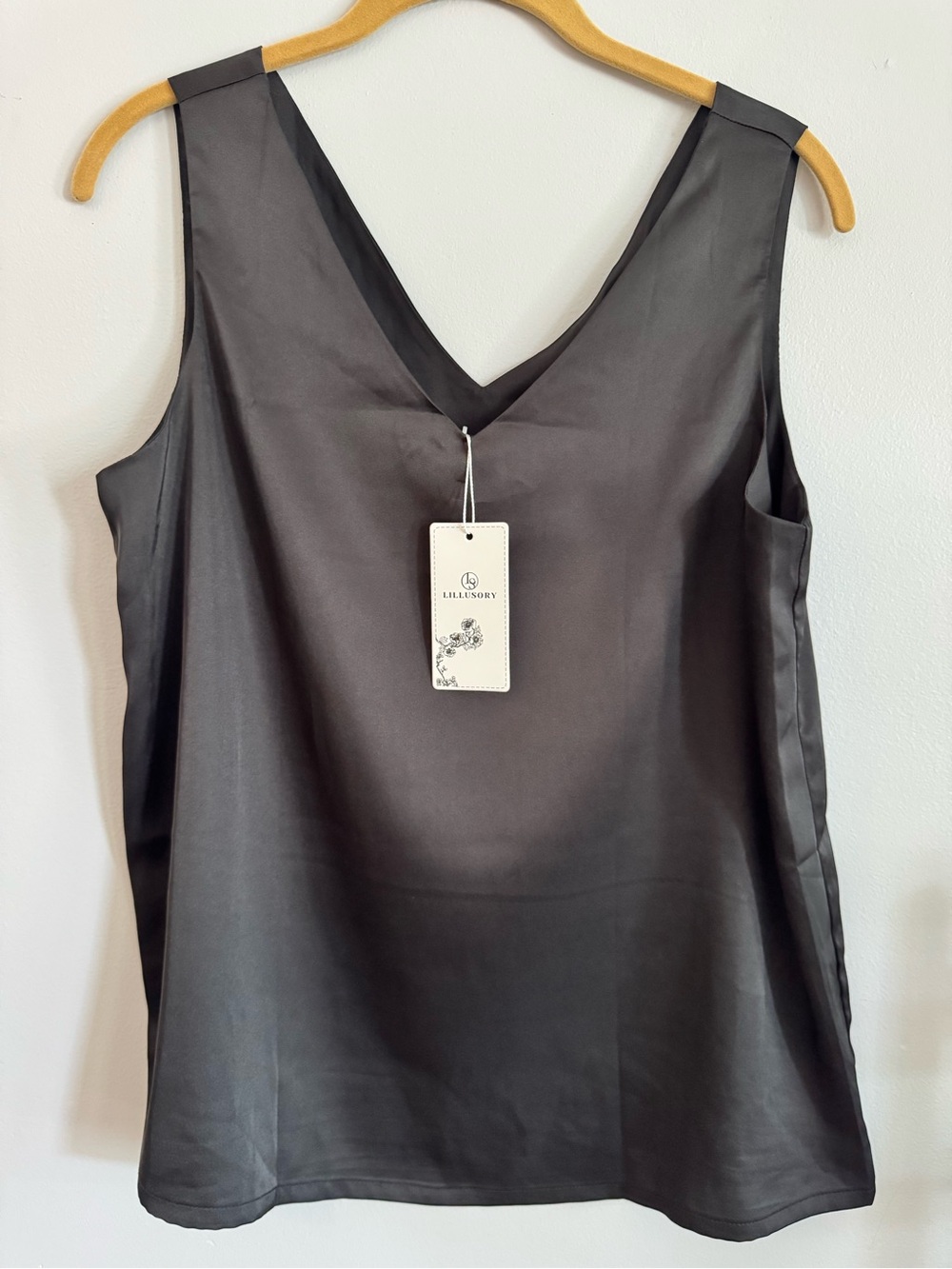 Illusory Black V-Neck Satin Tank Top